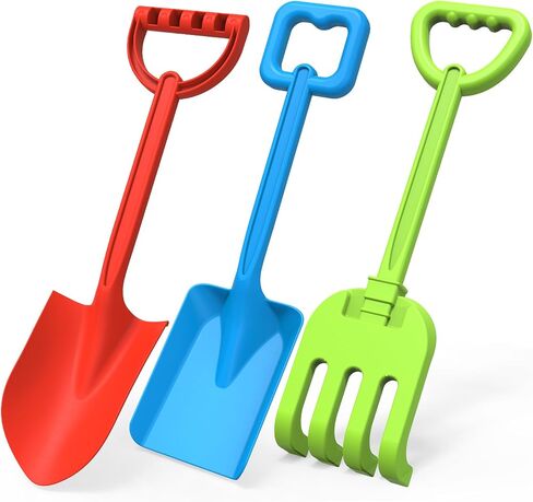 Jumbo Beach Shovels Rake Spade Toys Set for Kids, 16" Long Handle ABS Plastic Sand Scoop, 3 Pack Planting Summer Winter Travel Gift for Mud Sand Snow Digging, Backyard Gardening Tool Accessories in Saudi Arabia