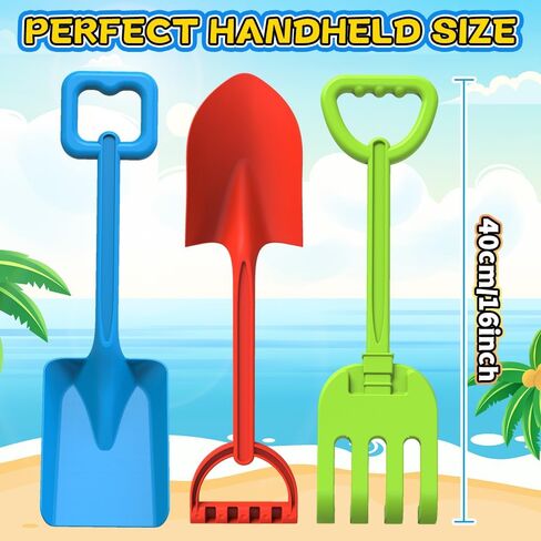 Jumbo Beach Shovels Rake Spade Toys Set for Kids, 16" Long Handle ABS Plastic Sand Scoop, 3 Pack Planting Summer Winter Travel Gift for Mud Sand Snow Digging, Backyard Gardening Tool Accessories in Saudi Arabia