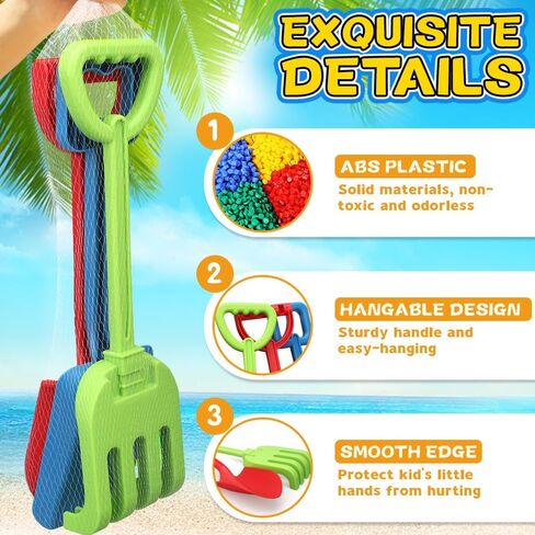 Jumbo Beach Shovels Rake Spade Toys Set for Kids, 16" Long Handle ABS Plastic Sand Scoop, 3 Pack Planting Summer Winter Travel Gift for Mud Sand Snow Digging, Backyard Gardening Tool Accessories in Saudi Arabia