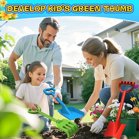 Jumbo Beach Shovels Rake Spade Toys Set for Kids, 16" Long Handle ABS Plastic Sand Scoop, 3 Pack Planting Summer Winter Travel Gift for Mud Sand Snow Digging, Backyard Gardening Tool Accessories in Saudi Arabia