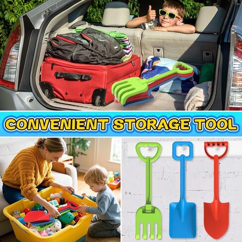Jumbo Beach Shovels Rake Spade Toys Set for Kids, 16" Long Handle ABS Plastic Sand Scoop, 3 Pack Planting Summer Winter Travel Gift for Mud Sand Snow Digging, Backyard Gardening Tool Accessories in Saudi Arabia