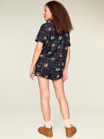 Old Navy Old Navy x Disney Flannel Pajama Shorts Set for Women - Disney Wreath Plaid in Kuwait