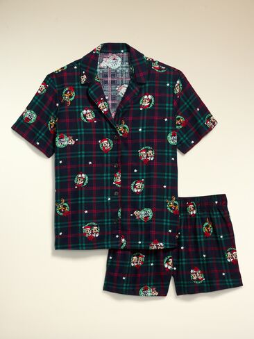 Old Navy Old Navy x Disney Flannel Pajama Shorts Set for Women - Disney Wreath Plaid in Kuwait