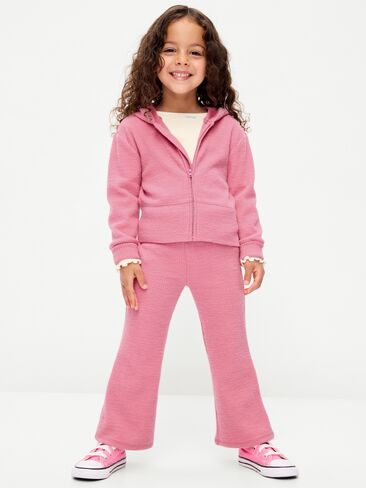 Old Navy Cozy Ribbed Hoodie and Flared Pants Set for Toddler Girls - Rose Gold in Kuwait