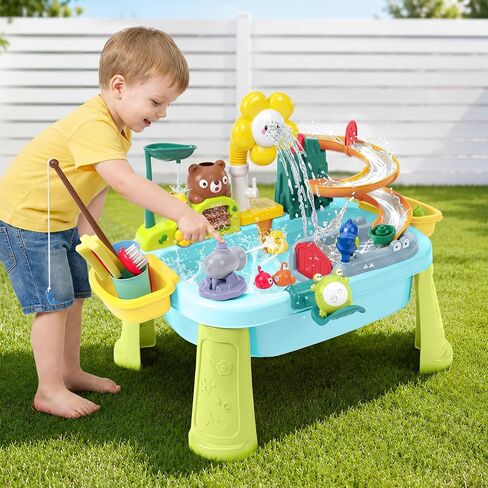 OKPOW Sturdy Water Table for Toddlers 1-2: No Tipping on Uneven Backyard | 4 Wide Legs & 3-Gal Sink Reduce Wobble by 80% in Saudi Arabia