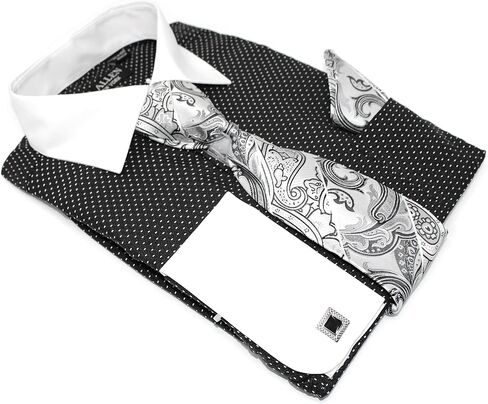 C. Allen Men's Pin Dot Pattern Regular Fit French Cuffs Dress Shirts with Tie Hanky Cufflinks Combo in Kuwait