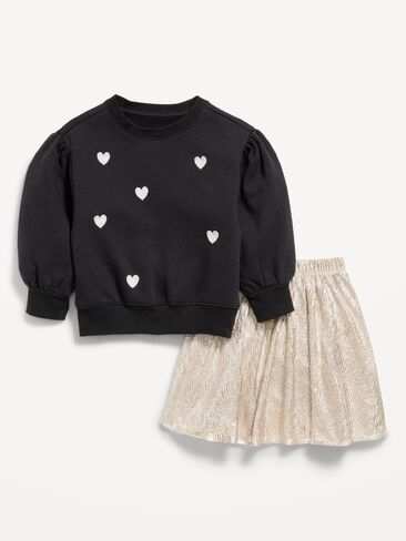 Old Navy Graphic Sweatshirt and Skirt Set for Toddler Girls - Black Jack in Kuwait