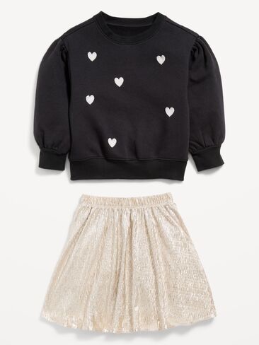 Old Navy Graphic Sweatshirt and Skirt Set for Toddler Girls - Black Jack in Kuwait