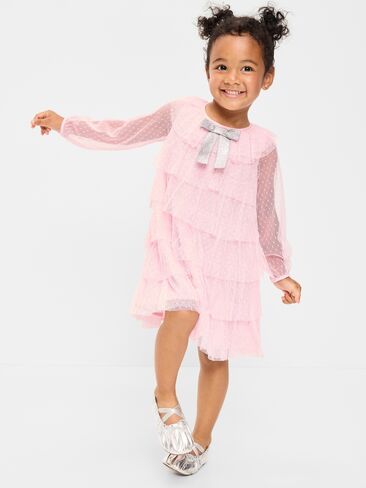Old Navy Long-Sleeve Tiered Tulle Dress for Toddler Girls - Blush On You in Kuwait