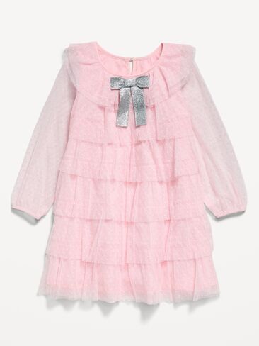 Old Navy Long-Sleeve Tiered Tulle Dress for Toddler Girls - Blush On You in Kuwait