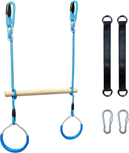 Trapeze Swing Bar with Gymnastic Rings Warrior Accessories for Obstacle Course Monkey Bars for Indoor Outdoor Garden，Backyard, Playground, Playroom (Blue) in Saudi Arabia