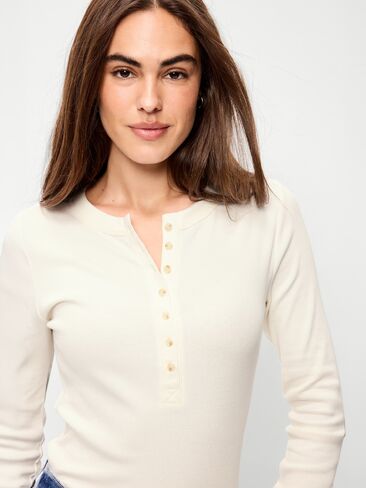 Old Navy Snug Long-Sleeve Ribbed Henley T-Shirt - Sea Salt in Saudi Arabia