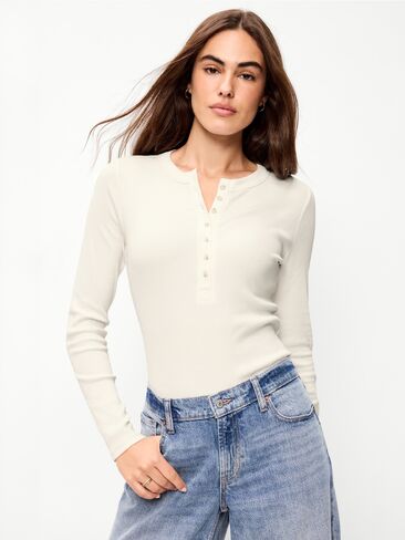 Old Navy Snug Long-Sleeve Ribbed Henley T-Shirt - Sea Salt in Saudi Arabia