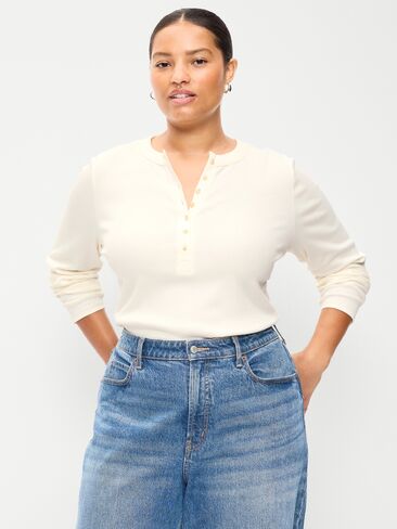 Old Navy Snug Long-Sleeve Ribbed Henley T-Shirt - Sea Salt in Saudi Arabia