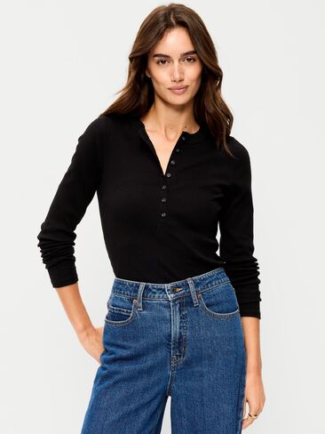 Old Navy Snug Long-Sleeve Ribbed Henley T-Shirt - Black Jack in Saudi Arabia