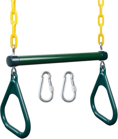 LadyRosian Gym Rings Trapeze Swing Bar 16", Heavy Duty 47" Chain Swing Set Accessories with Locking Carabiners, Monkey Bars for Backyard, Playground, Playroom in Kuwait