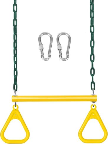 LadyRosian Gym Rings Trapeze Swing Bar 16", Heavy Duty 47" Chain Swing Set Accessories with Locking Carabiners, Monkey Bars for Backyard, Playground, Playroom in Kuwait