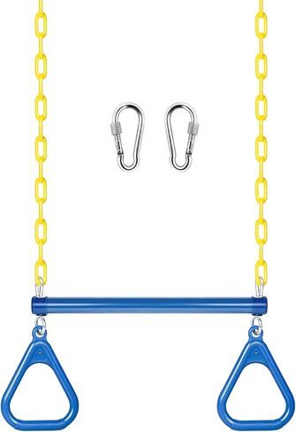 LadyRosian Gym Rings Trapeze Swing Bar 16", Heavy Duty 47" Chain Swing Set Accessories with Locking Carabiners, Monkey Bars for Backyard, Playground, Playroom in Kuwait