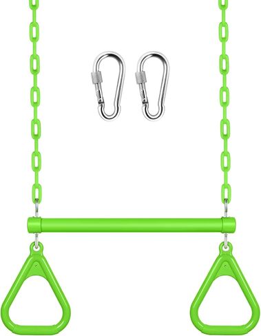 LadyRosian 17" Trapeze Bar Swing Set Gym Rings 47" Heavy Duty Chain Swing Set Accessories with Locking Carabiners Plastic Coated Chains Monkey Bars for Backyard, Playroom (Pink) in Saudi Arabia