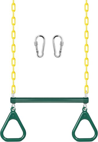 LadyRosian Gym Rings Trapeze Swing Bar 16", Heavy Duty 47" Chain Swing Set Accessories with Locking Carabiners, Monkey Bars for Backyard, Playground, Playroom in Kuwait