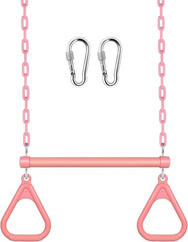 LadyRosian Gym Rings Trapeze Swing Bar 16", Heavy Duty 47" Chain Swing Set Accessories with Locking Carabiners, Monkey Bars for Backyard, Playground, Playroom in Kuwait