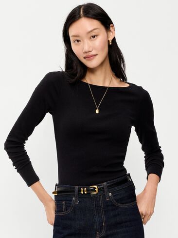 Old Navy Snug Long-Sleeve Boatneck T-Shirt - LS SNUG BOATNE:BLCKJACK in Saudi Arabia