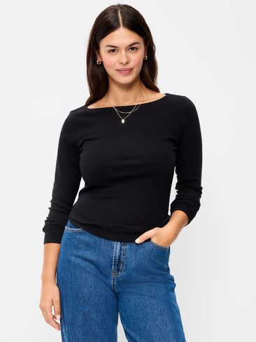 Old Navy Snug Long-Sleeve Boatneck T-Shirt - LS SNUG BOATNE:BLCKJACK in Saudi Arabia