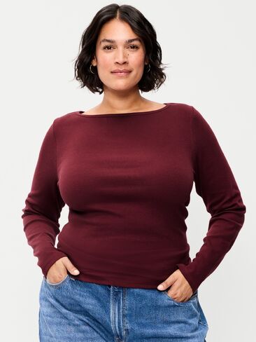 Old Navy Snug Long-Sleeve Boatneck T-Shirt - Red Lacquer in Saudi Arabia