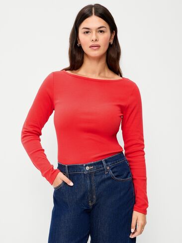 Old Navy Snug Long-Sleeve Boatneck T-Shirt - Scotty Red in Saudi Arabia