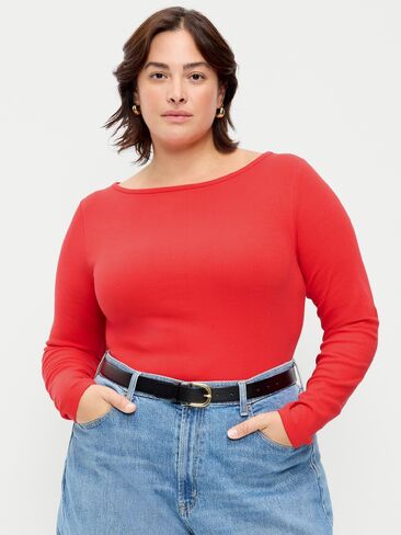 Old Navy Snug Long-Sleeve Boatneck T-Shirt - Scotty Red in Saudi Arabia
