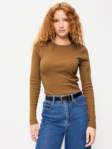 Old Navy Snug Crew-Neck Long Sleeve T-Shirt - SYCAMORE BARK in Saudi Arabia