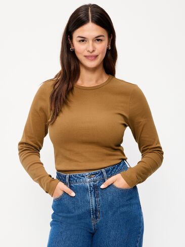 Old Navy Snug Crew-Neck Long Sleeve T-Shirt - SYCAMORE BARK in Saudi Arabia