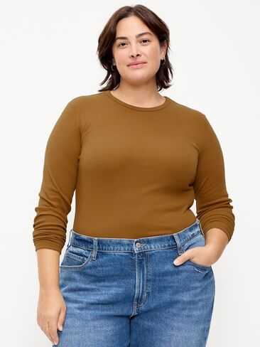 Old Navy Snug Crew-Neck Long Sleeve T-Shirt - SYCAMORE BARK in Saudi Arabia