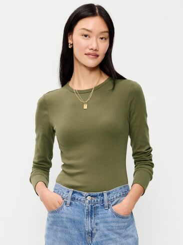 Old Navy Snug Crew-Neck Long Sleeve T-Shirt - Dill Caper in Saudi Arabia