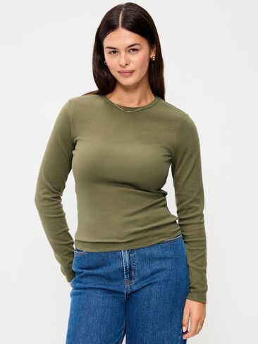 Old Navy Snug Crew-Neck Long Sleeve T-Shirt - Dill Caper in Saudi Arabia
