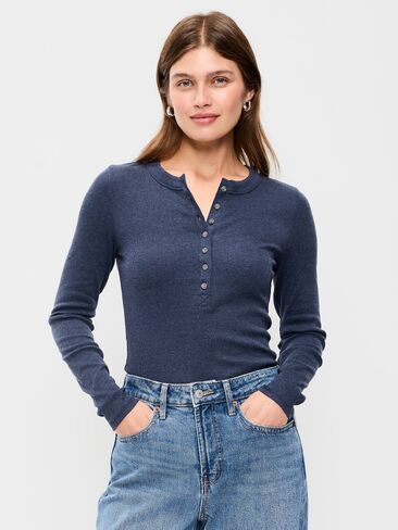 Old Navy Snug Long-Sleeve Ribbed Henley T-Shirt - Arctic Depth in Saudi Arabia