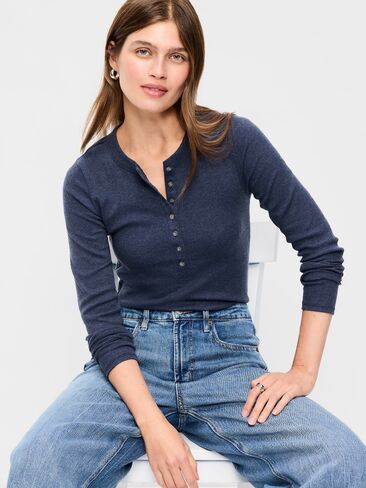 Old Navy Snug Long-Sleeve Ribbed Henley T-Shirt - Arctic Depth in Saudi Arabia
