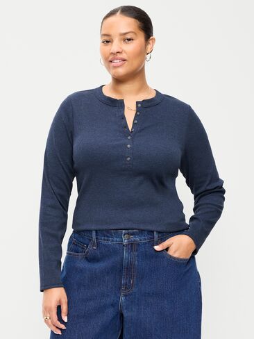Old Navy Snug Long-Sleeve Ribbed Henley T-Shirt - Arctic Depth in Saudi Arabia
