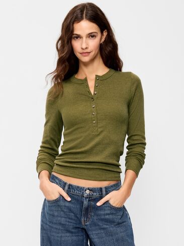 Old Navy Snug Long-Sleeve Ribbed Henley T-Shirt - Avocado Oil in Saudi Arabia