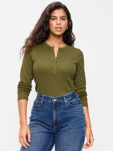 Old Navy Snug Long-Sleeve Ribbed Henley T-Shirt - Avocado Oil in Saudi Arabia