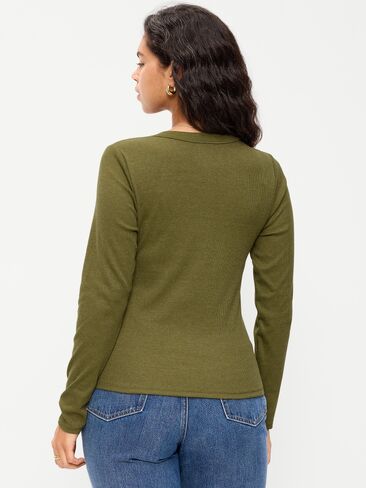 Old Navy Snug Long-Sleeve Ribbed Henley T-Shirt - Avocado Oil in Saudi Arabia