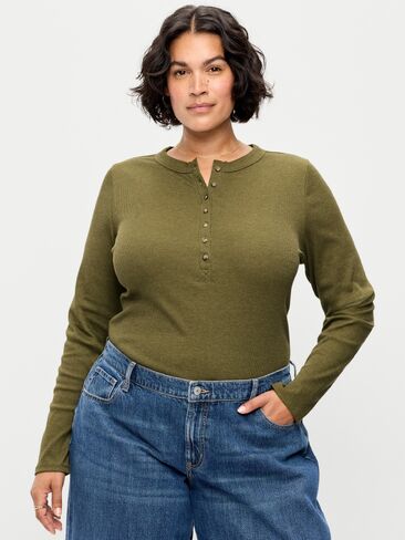 Old Navy Snug Long-Sleeve Ribbed Henley T-Shirt - Avocado Oil in Saudi Arabia