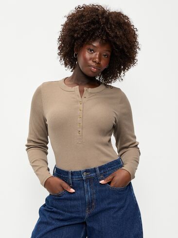 Old Navy Snug Long-Sleeve Ribbed Henley T-Shirt - Chocolate Malted in Saudi Arabia