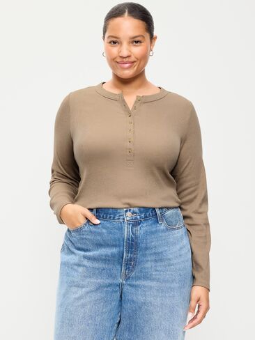 Old Navy Snug Long-Sleeve Ribbed Henley T-Shirt - Chocolate Malted in Saudi Arabia