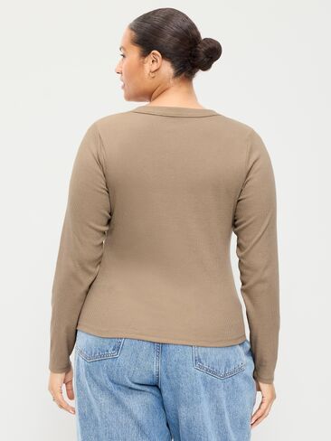 Old Navy Snug Long-Sleeve Ribbed Henley T-Shirt - Chocolate Malted in Saudi Arabia
