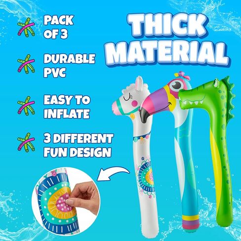 45-Inch Inflatable Pool Noodles, 3-Pack Kids Pool Floats for Beach & Travel in Kuwait