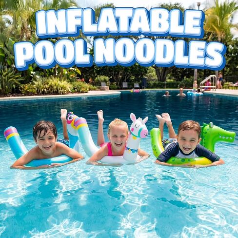 45-Inch Inflatable Pool Noodles, 3-Pack Kids Pool Floats for Beach & Travel in Kuwait