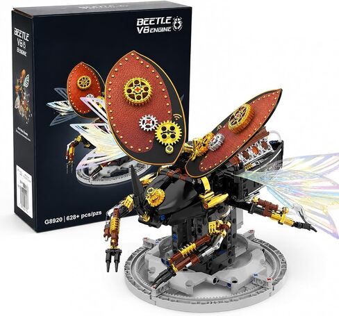 Steampunk Mechanical Beetle Building Set, Motorized V8 Engine Bionic Insect Model with Moving Iridescent Wings, Electric Steam Punk Building Blocks Kit, Collectible Display Toy for Adults & Teens in Kuwait