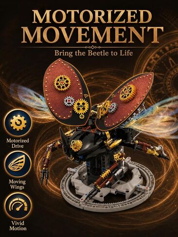 Steampunk Mechanical Beetle Building Set, Motorized V8 Engine Bionic Insect Model with Moving Iridescent Wings, Electric Steam Punk Building Blocks Kit, Collectible Display Toy for Adults & Teens in Kuwait