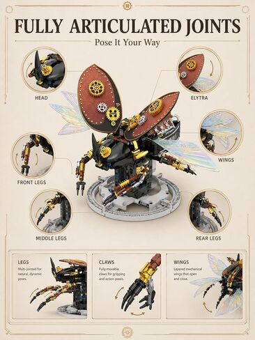 Steampunk Mechanical Beetle Building Set, Motorized V8 Engine Bionic Insect Model with Moving Iridescent Wings, Electric Steam Punk Building Blocks Kit, Collectible Display Toy for Adults & Teens in Kuwait